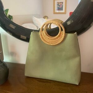 Green Wicker Handle Purse with CrossBody Strap